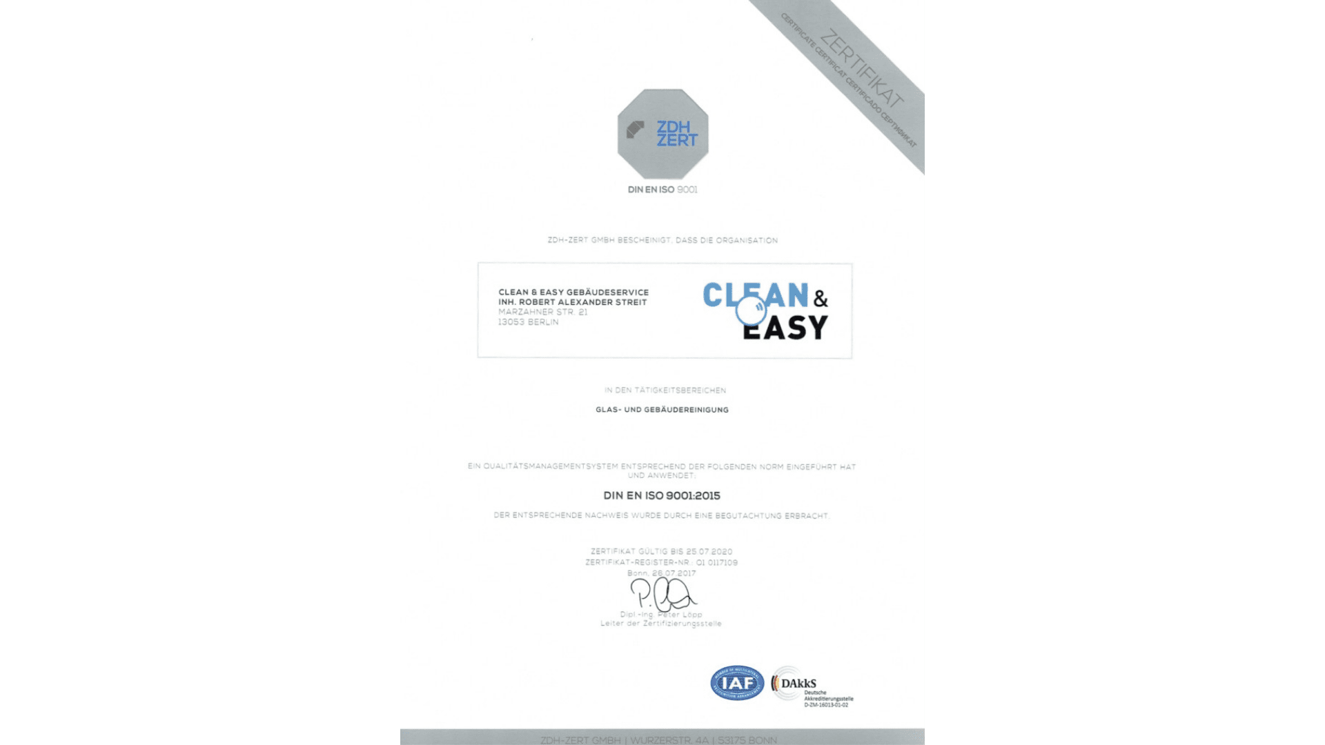 ISO Zertifikat